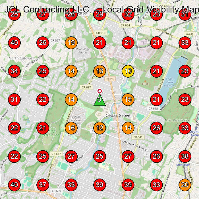 JCL Contracting LLC. GeoGrid visibility map for Roofing Contractor in Roseland
